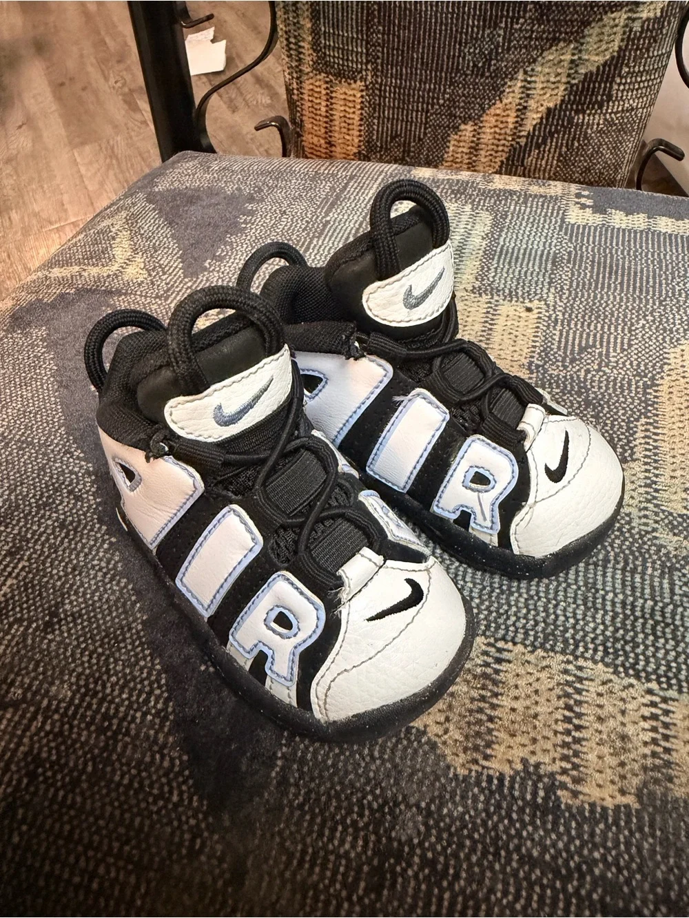 Nike Kids White & Black Athletic Sneakers with Light Blue Accents